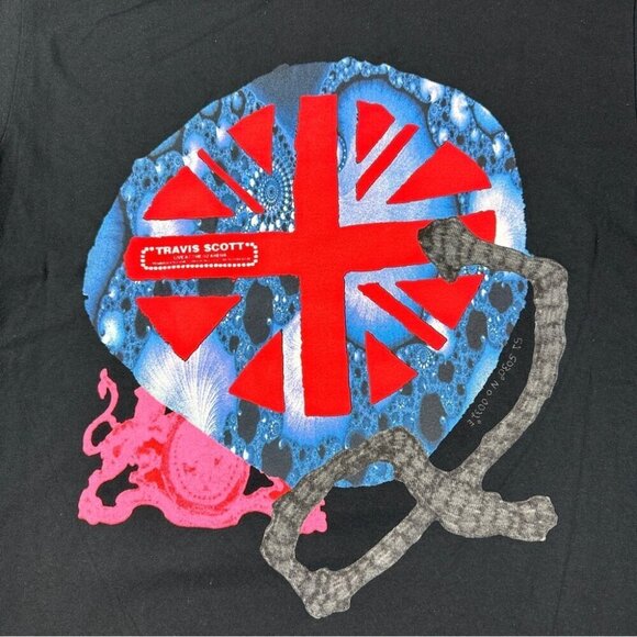 Travis Scott Men's Size Large 100% Cotton O2 Union Jack Black T-Shirt Made USA - Picture 3 of 11